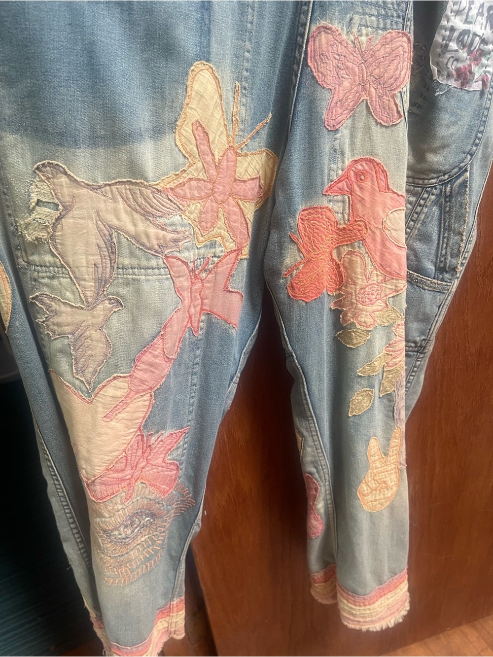 Magnolia Pearl Light Blue Denim Overalls with Pink & Cream Accents - Picture 3 of 4